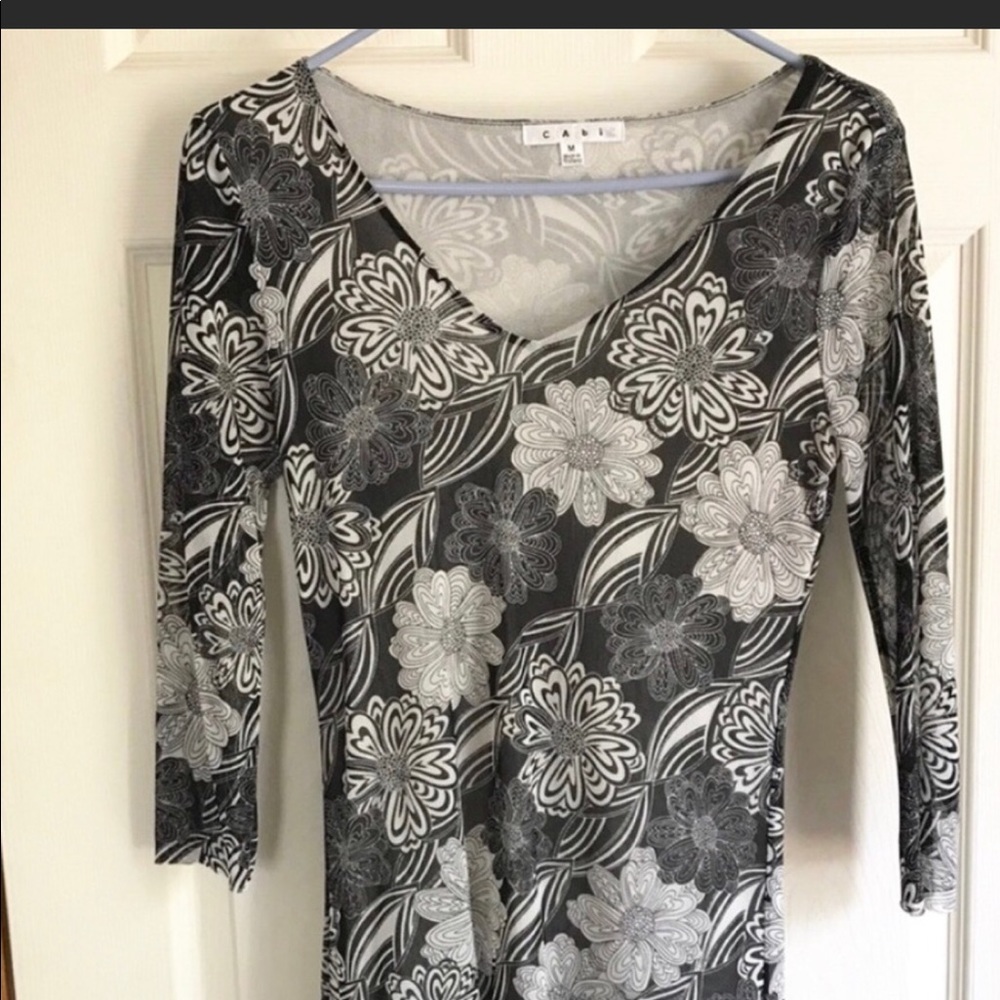 CAbi Bali Free Spirit Black Floral V Neck Top